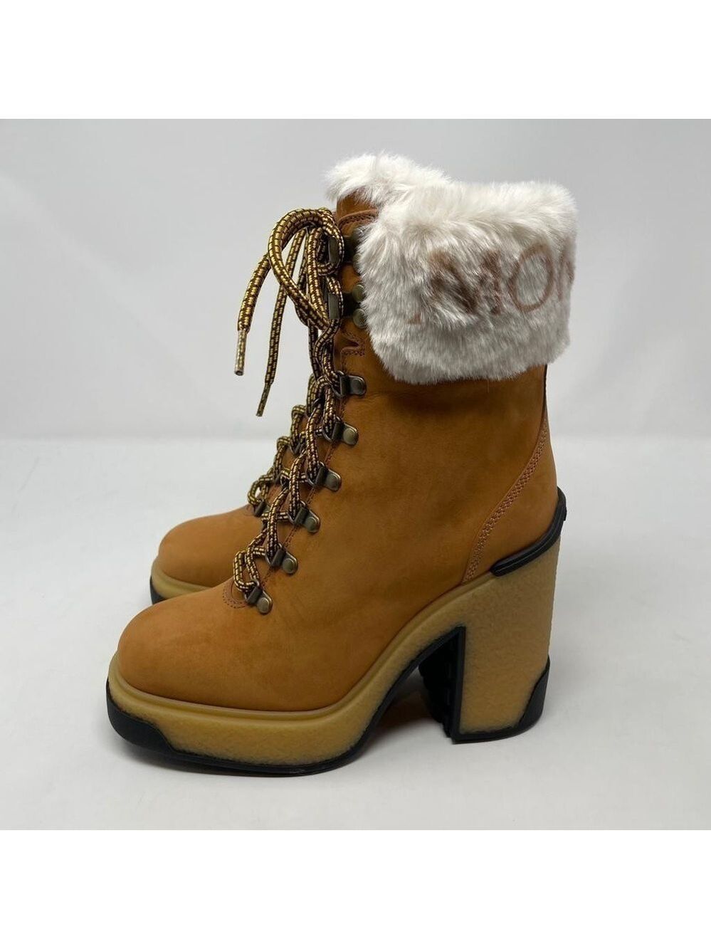NIB Moncler Claudia Faux Fur Suede Block Heel Ankle Booties - Picture 8 of 11